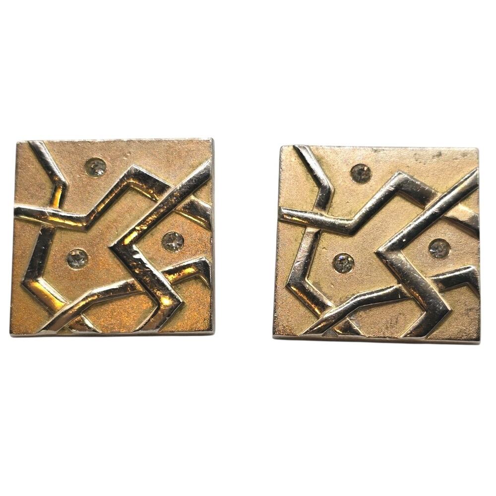 Vintage Swank Cufflinks Modern Brutalist Abstract Zigzag Pattern Rhinestones